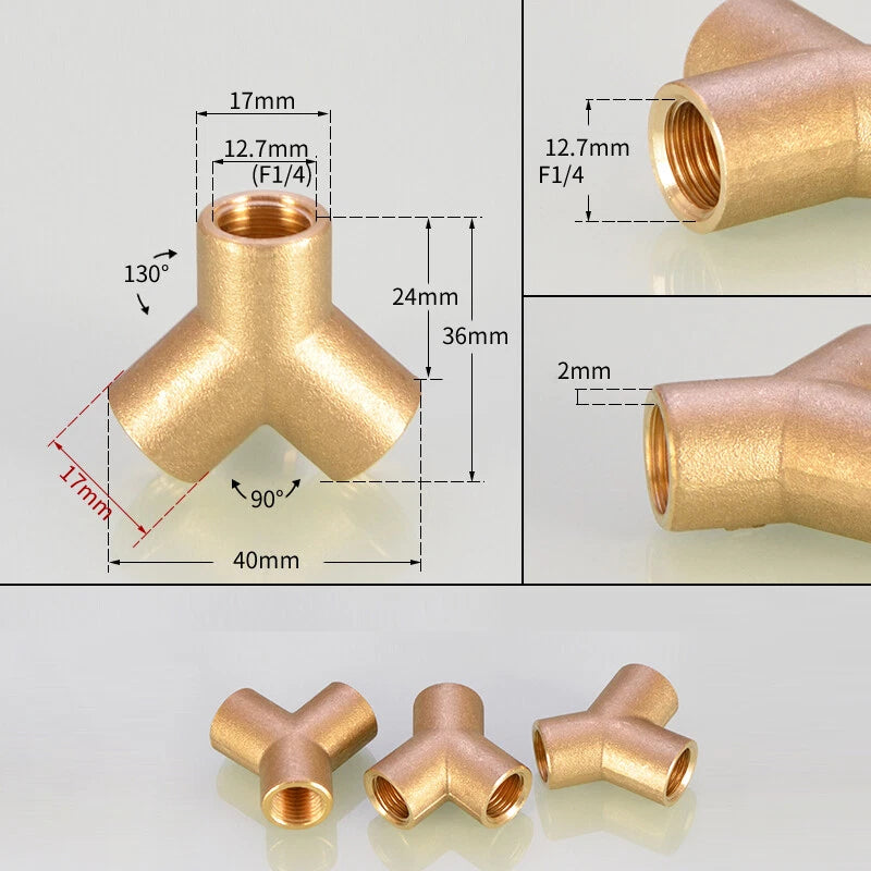 BSP 3-Way Y Fitting — 1/4" 3/8" 1/2" Female Male Thread Hose Splitter Connector