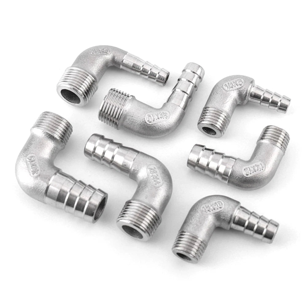 304 Stainless Steel Hose Barb Fittings — Taper Thread x Hose Tail Connectors
