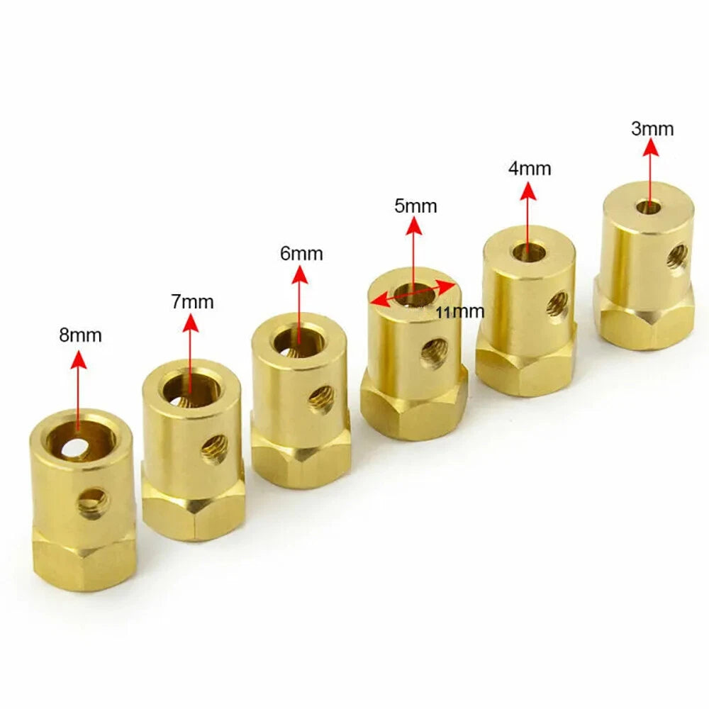 3-8mm Brass RC Car Wheels Shaft Motor Flexible Coupling Coupler Hex Connector