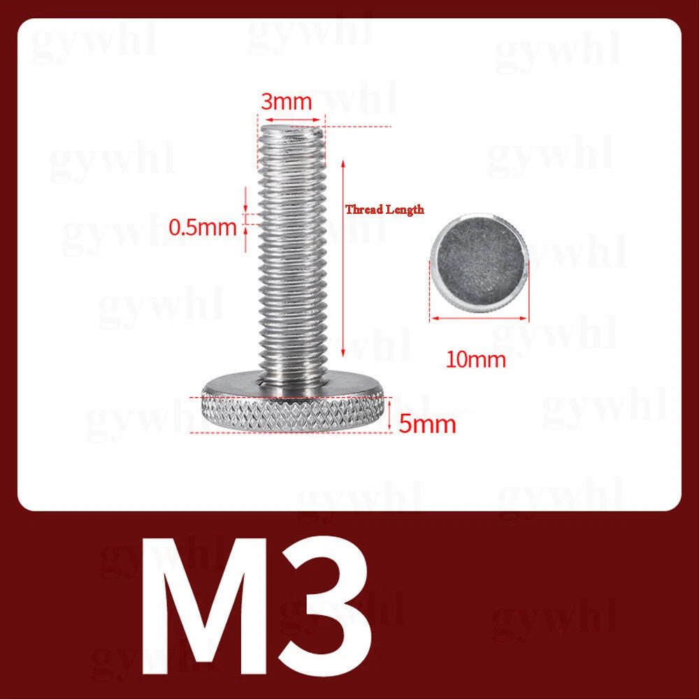 A2 Stainless Steel Knurled Flat Head Thumb Screws — M2 to M10