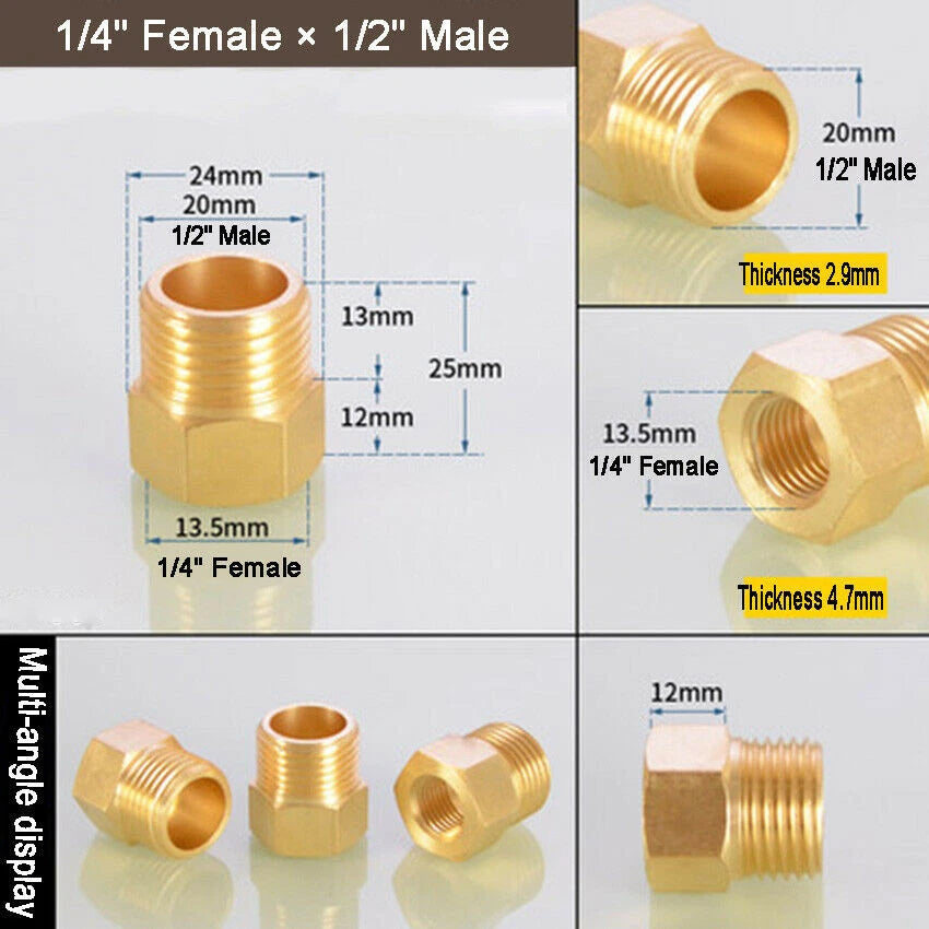 Brass Reducing Coupler — NPT Female to Male Pipe Fitting Adapter (1/8" to 1" Sizes)