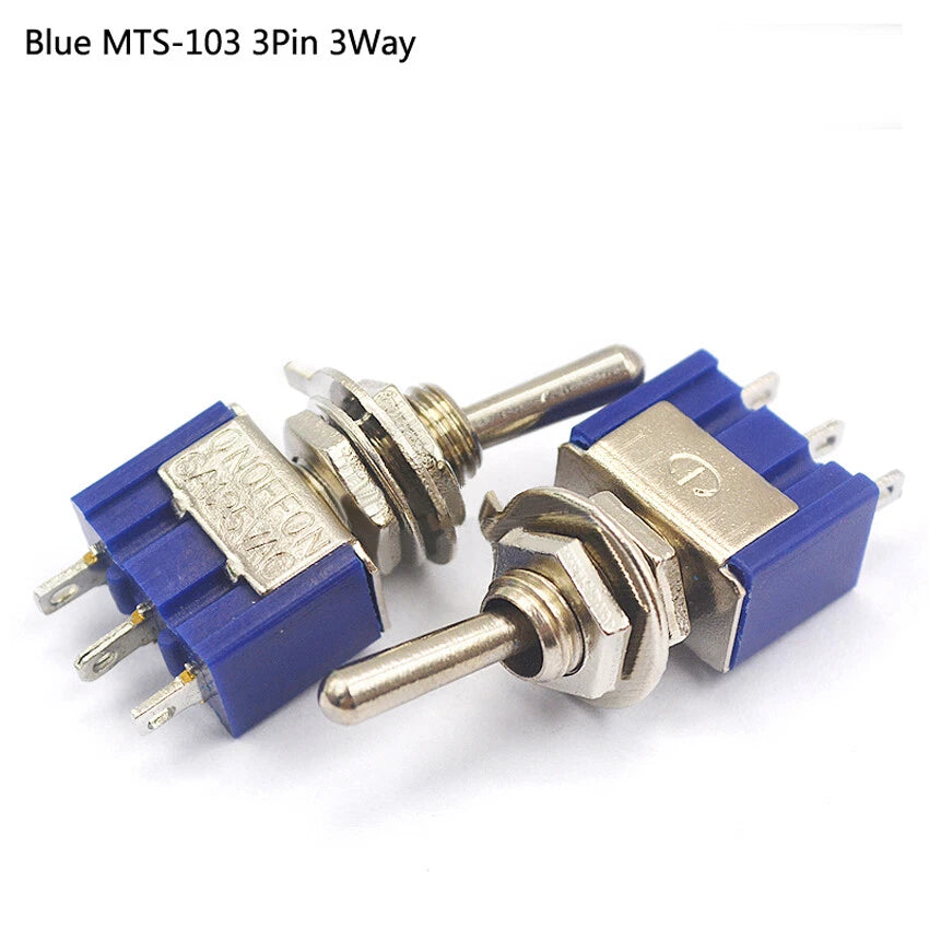 MTS & PS Series Mini Toggle Switch — 3/6/9/12 Pin, 2-Way/3-Way, Red & Blue