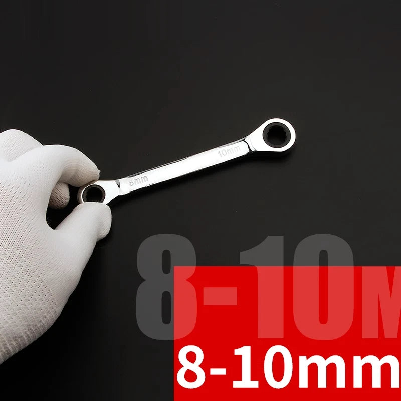 Double Ended Wrench Ratchet Spanner Fully polished 72 Teeth 8/10/12/13/17/19 mm
