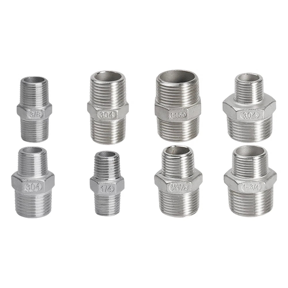 304 Stainless Steel Hex Nipple Pipe Fitting | Male to Male NPT Connector