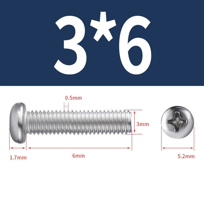 M3 M4 M5 Phillips Round Pan Head Machine Screws – 201 Stainless Steel, 6–30mm Lengths - HomeDIYer