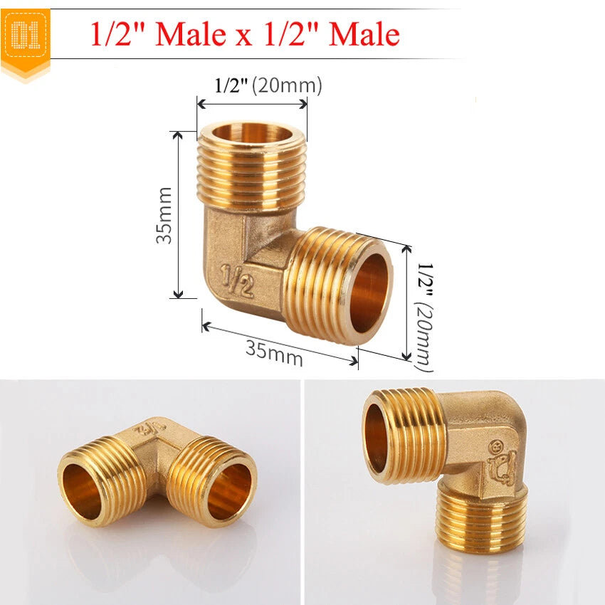 BSP Brass Elbow Fitting — 1/2", 3/4" & 1" Male/Female Thread Pipe Connector Adapter