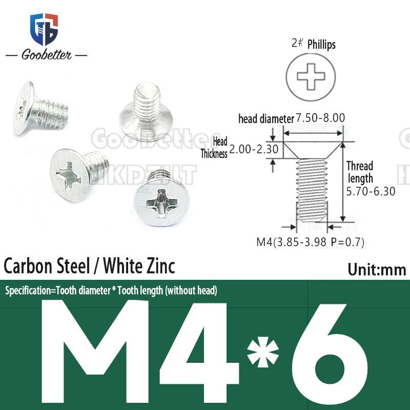 M4 Phillips Flat Head Countersunk Machine Screws — 5 to 45mm, Carbon Steel & Stainless, 9 Finishes - HomeDIYer