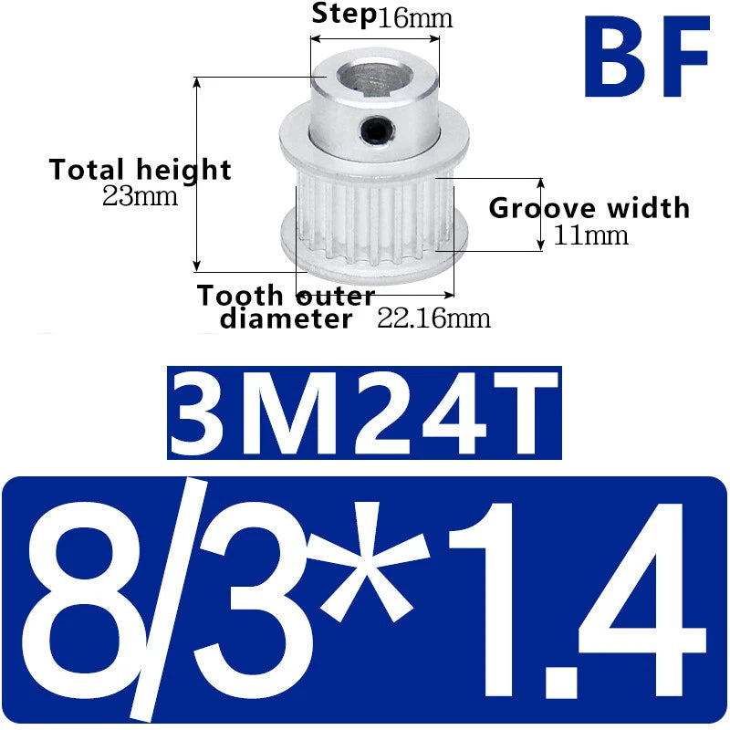 3M-24T Synchronous Wheel Timing Belt Pulley With Step For 10mm/15mm Width Belt