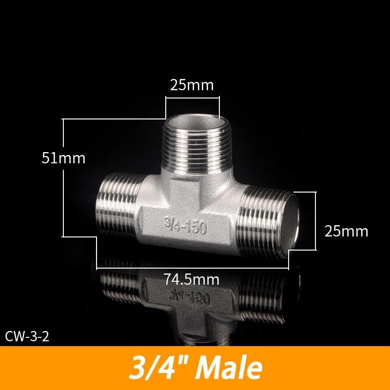 BSP 304 Stainless Steel Tee Fittings — 3-Way Male & Female Pipe Connector (1/8" to 3")