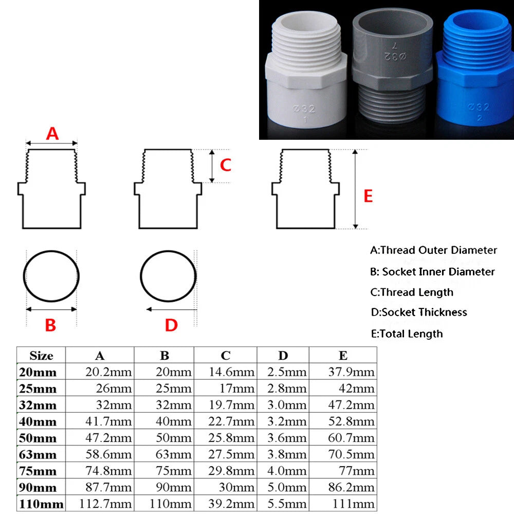 Blue PVC Pipe Adhesive Fittings Sleeves Elbow Tee Cross Reducer Caps Ball Valves