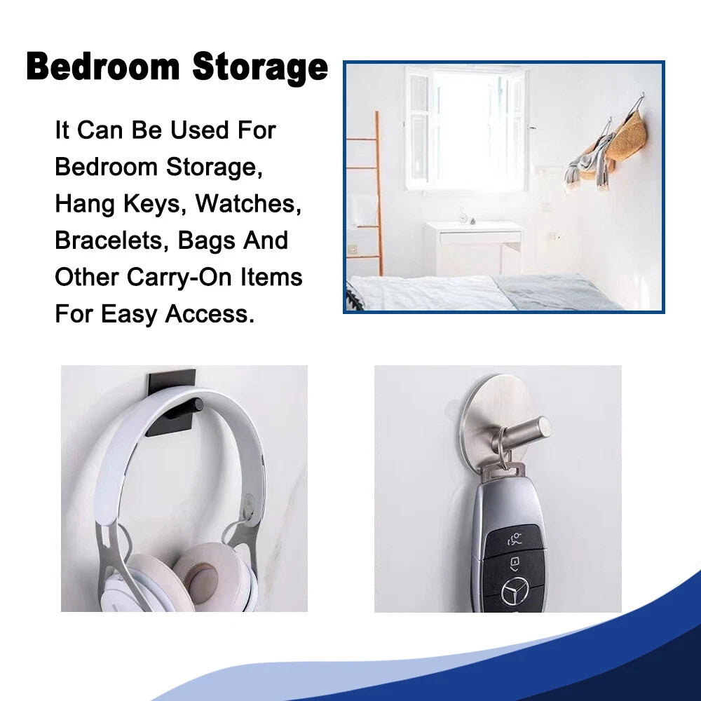 No Drill Self Adhesive Hooks Hanger Stainless Sticky Wall Hook Black/Silver/Gold