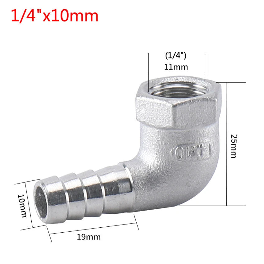 Female Thread Fitting x Barb Hose Tail End Elbow Connector A2 Stainless Steel