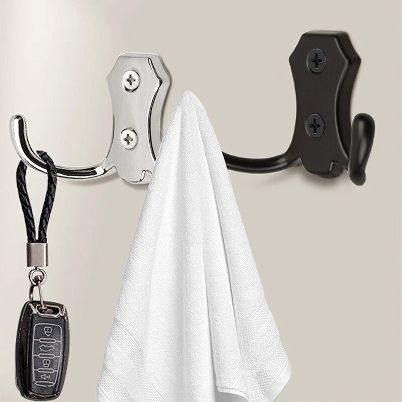 Double Hat Coat Hooks Hanger Door Wall Cloth Towel Holder Organiser Rack Robe