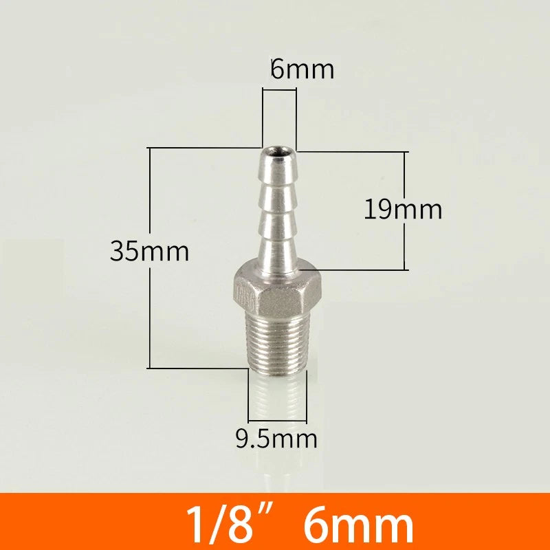 Stainless Steel BSP 1 8"-3 8" Male Thread Fitting x Barb Hose Tail End Connector