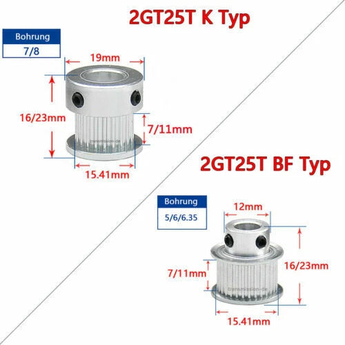 GT2 Timing Belt Pulley 16T - 100T Synchronous Wheel for 6 mm width Drive Belts