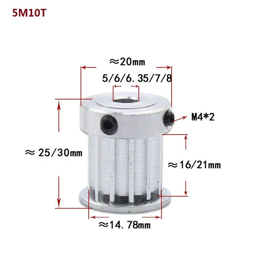 HTD-5M 10-72Teeth Timing Belt Pulley Pitch 5mm With Step Drive Pulley Width 16mm