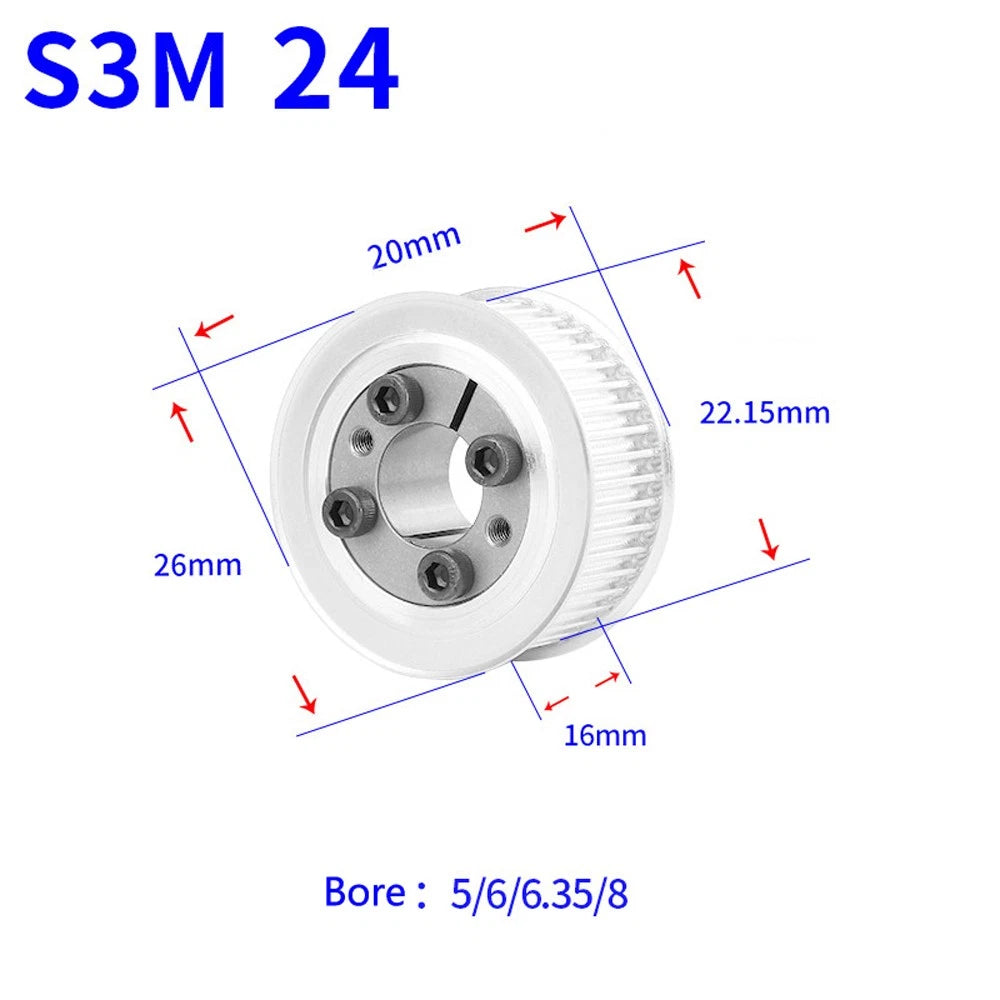 STS S3M 24-80T Timing Belt Pulley With Expansion/Tension Sleeve Teeth Width 16mm