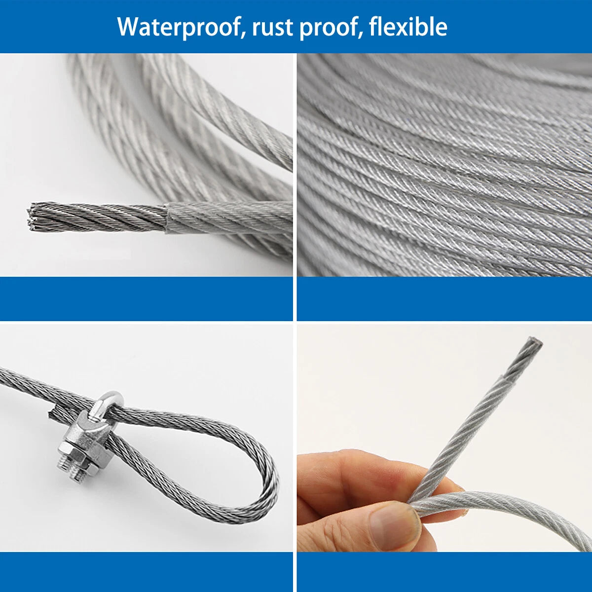 Clear PVC Coated Steel Wire Rope Metal Cable Rigging 0.38mm-12mm Heavy Duty