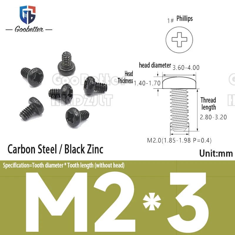 M2 Phillips Pan Head Machine Screws — 3 to 5.5mm, Carbon Steel & Stainless, 11 Finishes - HomeDIYer