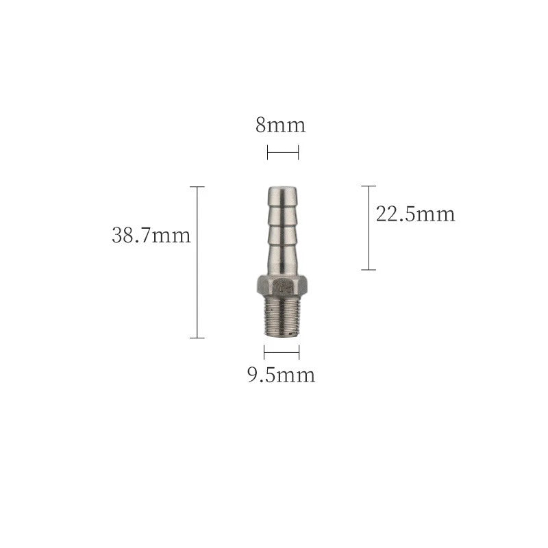 A2 Stainless Steel Straight Barb Hose Connector — Male Thread, 6mm to 20mm Tubing