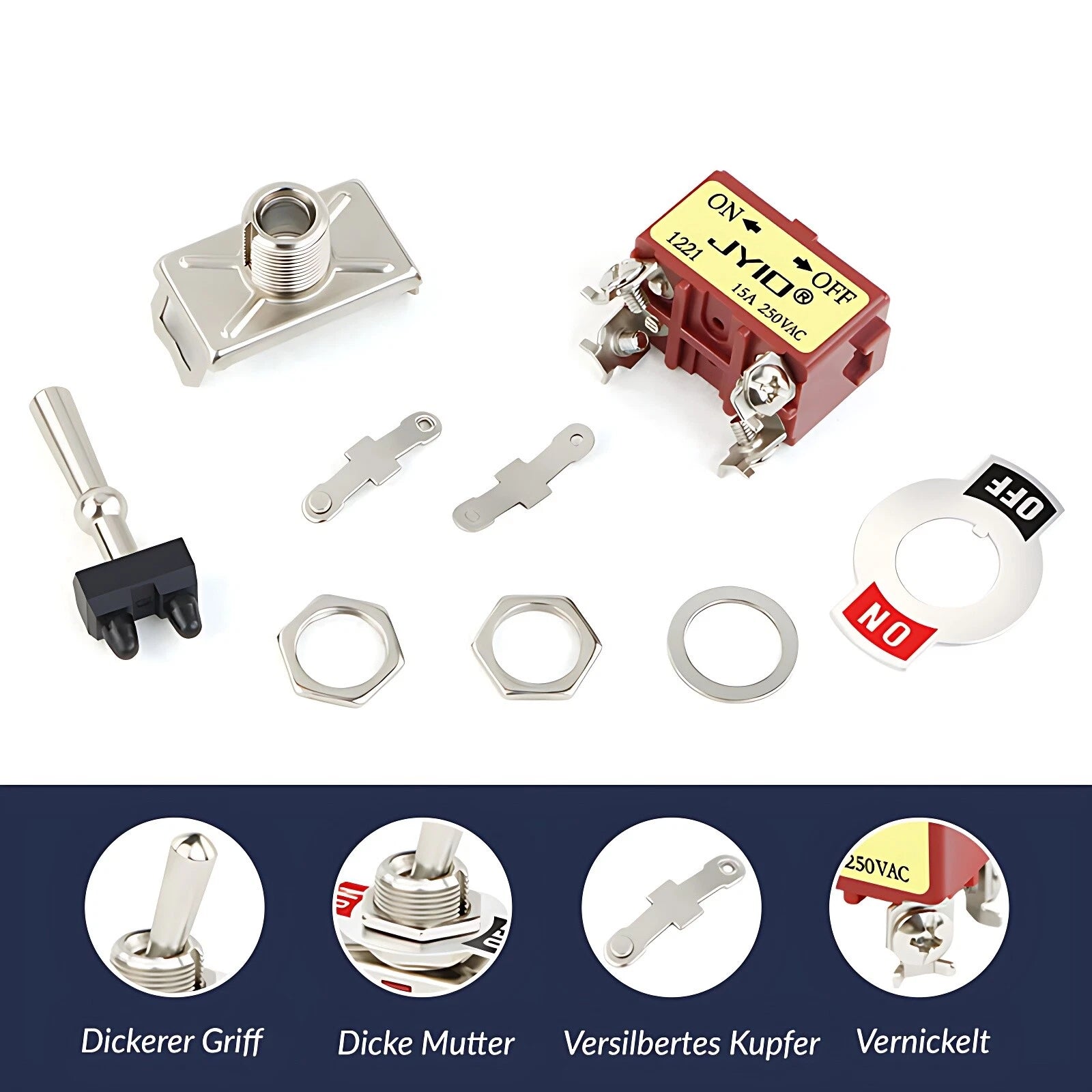 Heavy Duty Metal Toggle Switch – 15A 250VAC, 2/3/4/6 Pin, ON-OFF & ON-OFF-ON