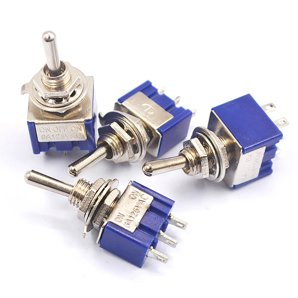 Mini Toggle Switch MTS/PS Series — Red & Blue SPDT 3/6/9/12-Pin, 2-Way & 3-Way