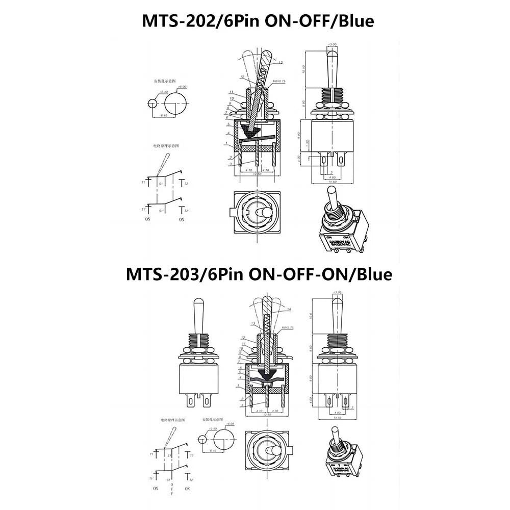 MTS PS Series Mini Toggle Switch — 3/6/9/12 Pin, 2-Way & 3-Way, Latching & Self-Resetting
