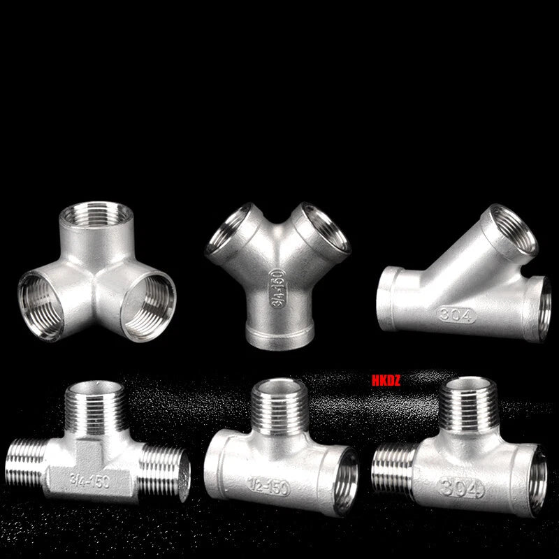 304 Stainless Steel BSP 3-Way Pipe Fitting — 1/4" to 2" Female & Male Thread Tee Connector