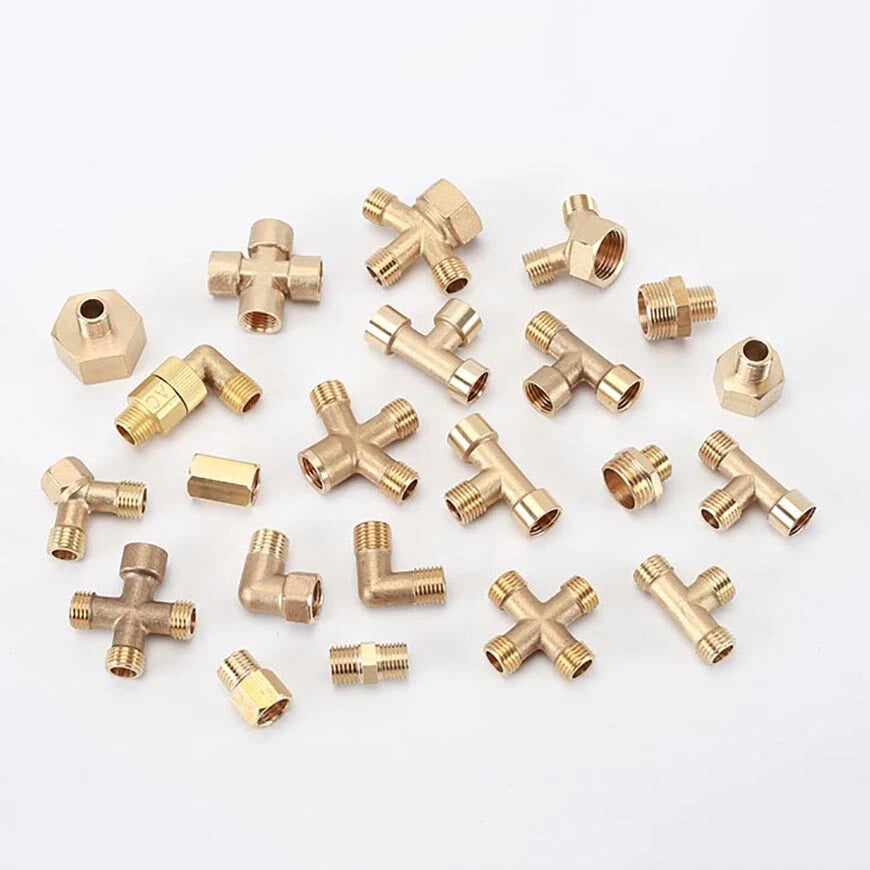 M14x1.5mm & M22x1.5mm Brass Pipe Fittings — Straight, Elbow, Tee, Cross, Coupler Adapters