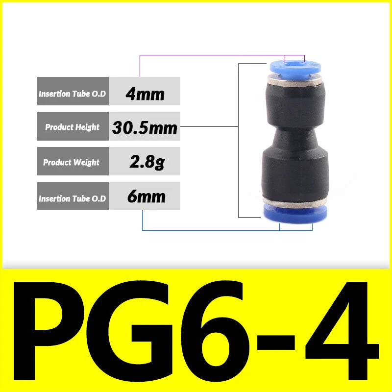 Pneumatic Push-In Fittings — PG / PU / PE Air & Water Hose Connectors, 4mm–16mm