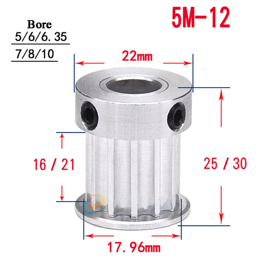 HTD-5M 10T-72T Timing Belt Pulley With Step Bore 5-25mm, For 20mm Width Belt