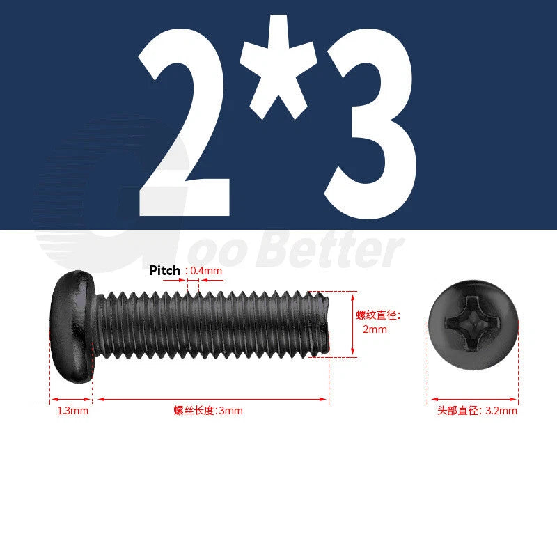 M2 M2.5 M3 M4 M5 Black Zinc Phillips Pan Head Machine Screws – Carbon Steel, 3–20mm