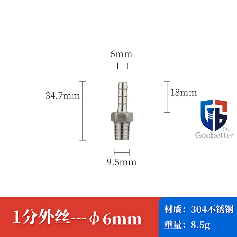 BSP Stainless Steel Male Thread Barb Hose Tail Connector — 1/8" to 2"