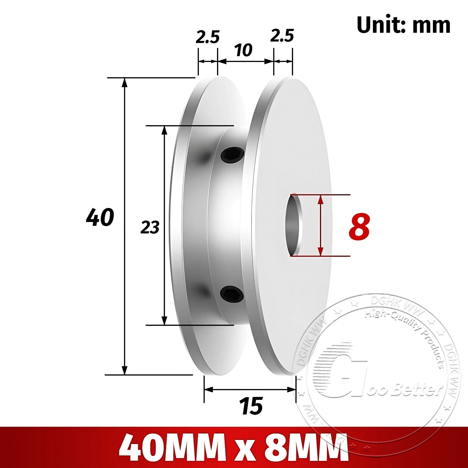 V-Groove Aluminum Drive Pulley For V-Belt Pulleys Groove 10mm OD 40/50/60/80mm