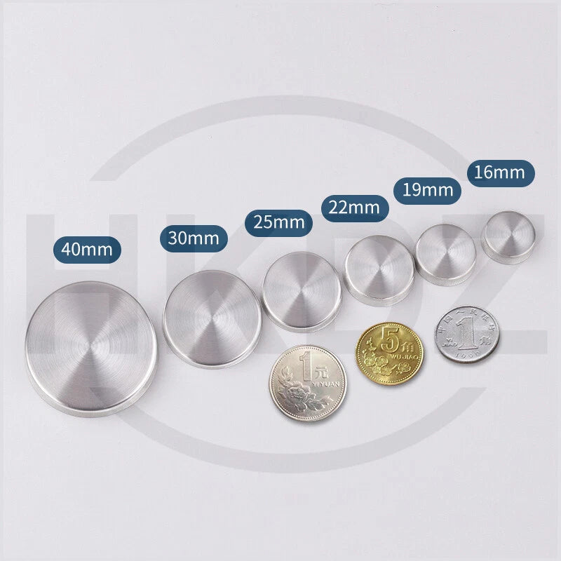 Stainless Steel Mirror Screw Cover Caps – Decorative Disc Plates for Glass, Mirrors & Furniture (16-50mm, Flat/Dome, Silver/Gold/Black/Rose Gold)