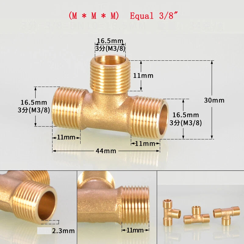Brass Tee Pipe Fittings – NPT Thread, 1/8" to 2", M/F Configurations
