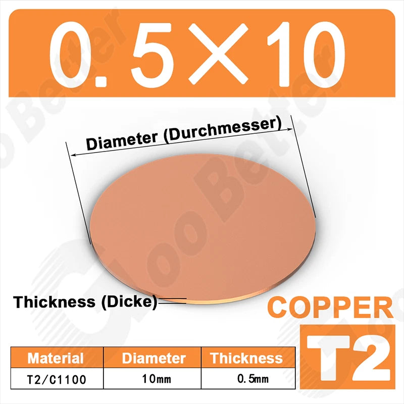 Solid Pure Copper Discs Blank Metal Round Sheet Plate Thick 0.5-3mm Dia 20-100mm