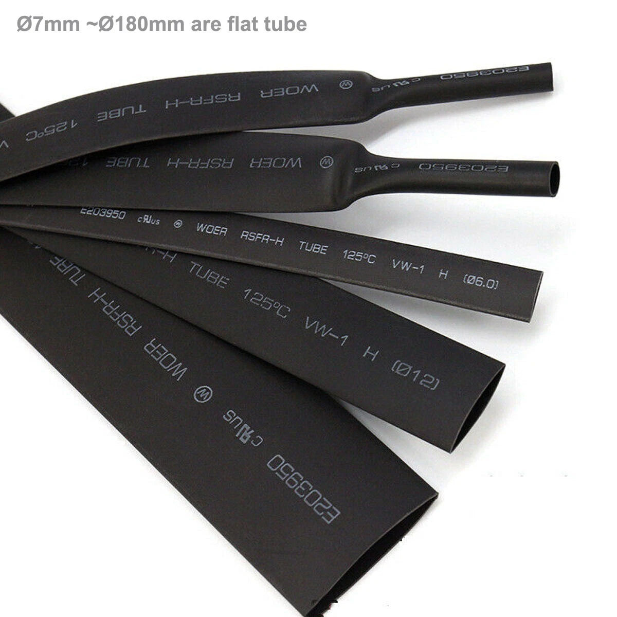 Black Heat Shrink Tubing 2:1 — Electrical Wire Sleeve, Round & Flat Tube, φ0.6mm–φ180mm