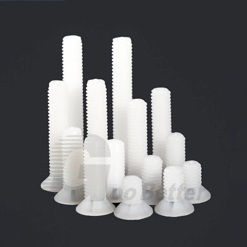 Nylon Phillips Countersunk Machine Screws — M2.5, M3, M4, White or Black, Non - Conductive Flat Head - HomeDIYer