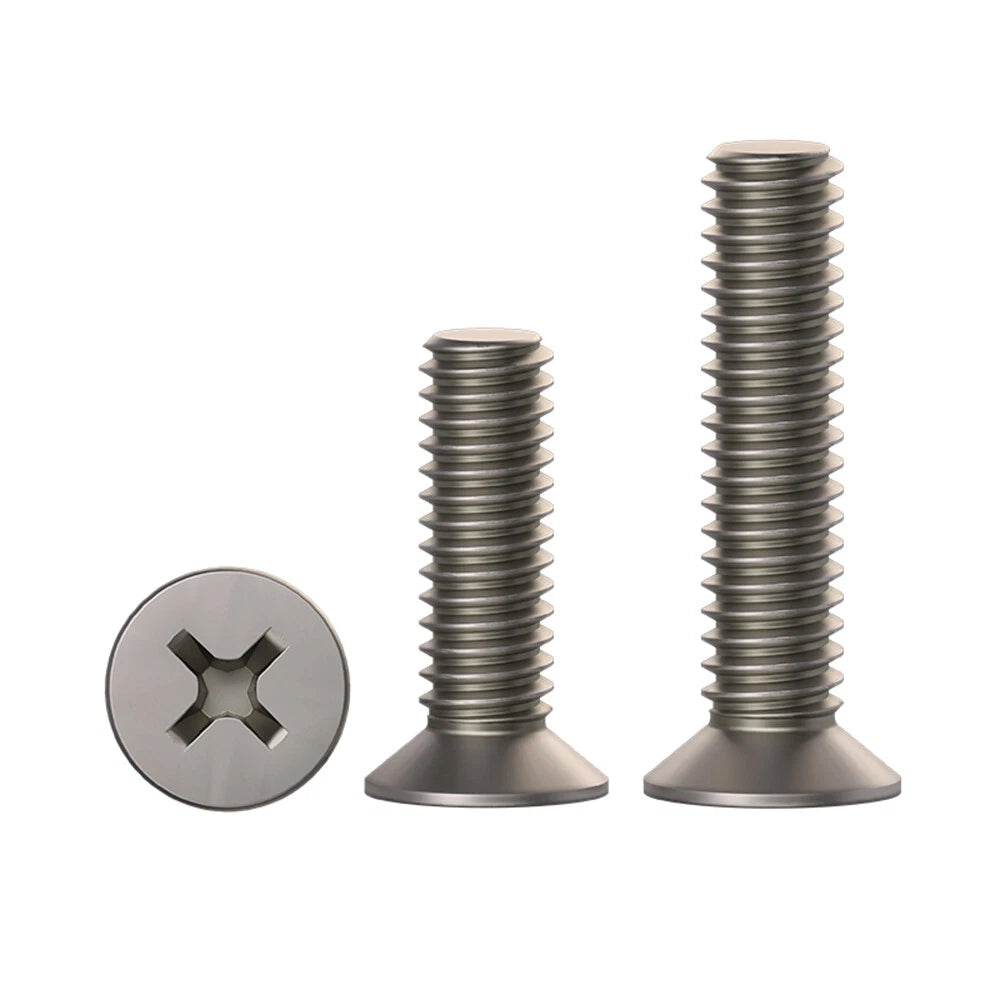 TA2/GR2 Pure Titanium Phillips Countersunk Machine Screws – DIN 965, M2 to M10, Fully Threaded
