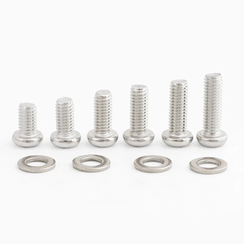 M4 M5 Phillips Pan Head Machine Screws with Gaskets – A2 Stainless Steel, Corrosion‑Resistant (8–20mm Lengths)