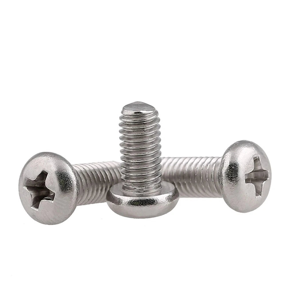 M2.5 & M3 Pan Head Phillips Machine Screws – A2 304 Stainless Steel, Fully Threaded (4–60mm Lengths)