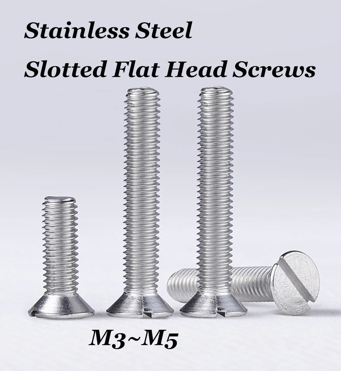 M3 M4 M5 Flat Head Slotted Machine Screws — 304 Stainless Steel Countersunk