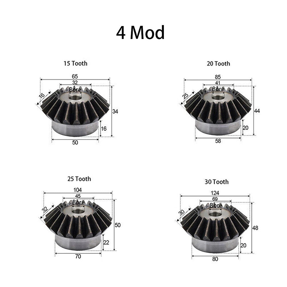 1/1.5/2/2.5/3/4 Mod Bevel Gear 15T-30T Transmission Gears 90°1:1 Pairing Metal