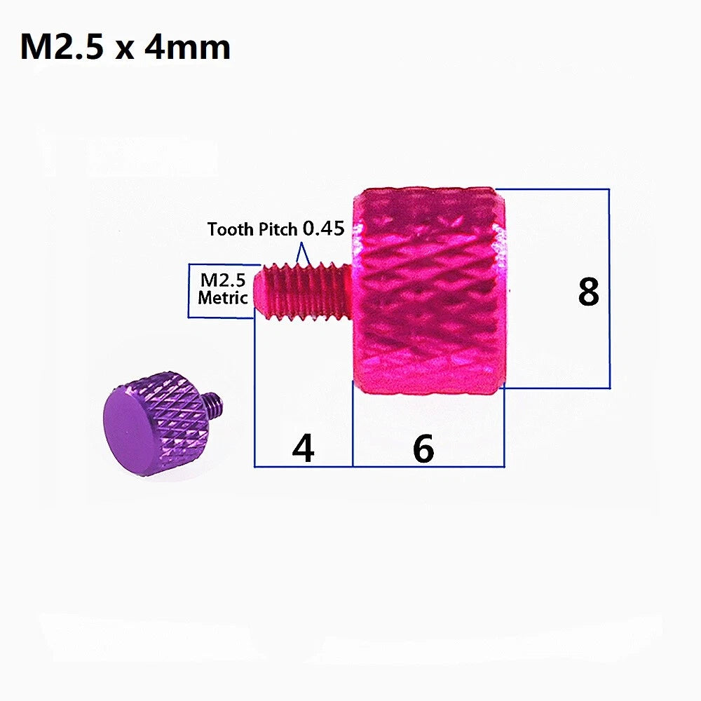 M2.5 Knurled Thumb Screws – Aluminum Alloy Hand-Tighten Bolts for PC Case & DIY Projects