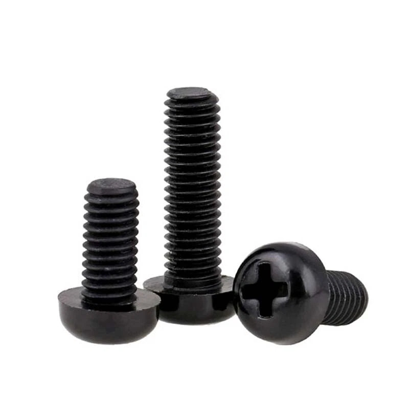 Black Nylon Pan Head Phillips Machine Screws M2 M2.5 M3 M4 M5 M6 M8 — Non-Conductive PA66 Plastic Screws 4mm to 60mm