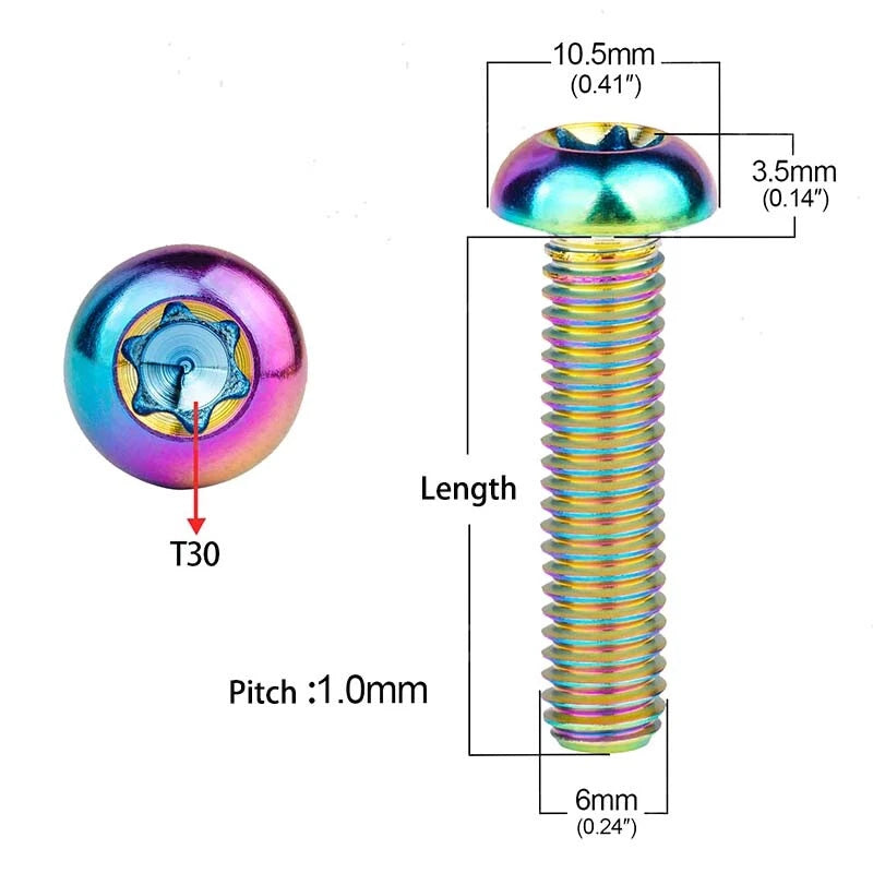 M6 Titanium Round Head Torx Screws – T30 Drive, Grade 10.9, 10–35mm Lengths (Ultra‑Light & Corrosion‑Proof)