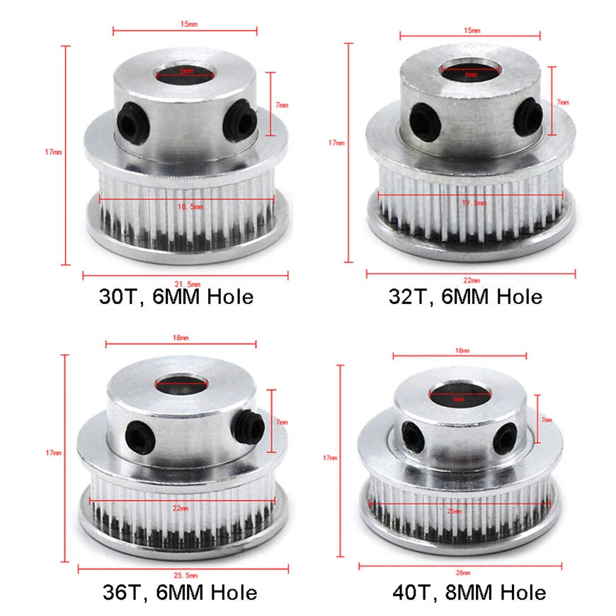 GT2 6mm Timing Belt Tooth Drive Pulley 16 20 30 32 36 40 48 60 80 Bore 5 6 8 10