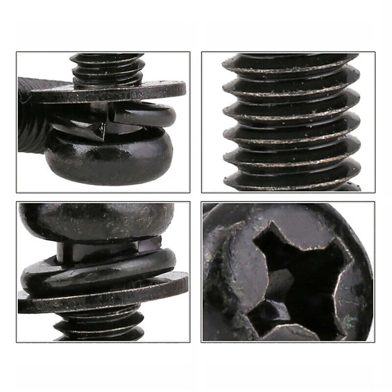 Phillips Pan Head Screws with Washer Black Zinc M5 M6 M8 Metric Machine Bolts