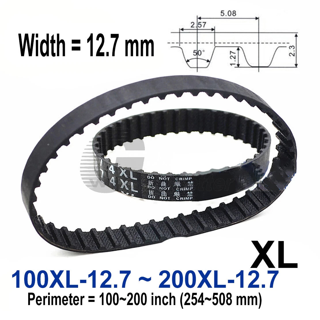 XL Timing Belt 12.7mm Wide — 50 to 100 Teeth | Rubber Drive Belt 254mm–508mm Perimeter